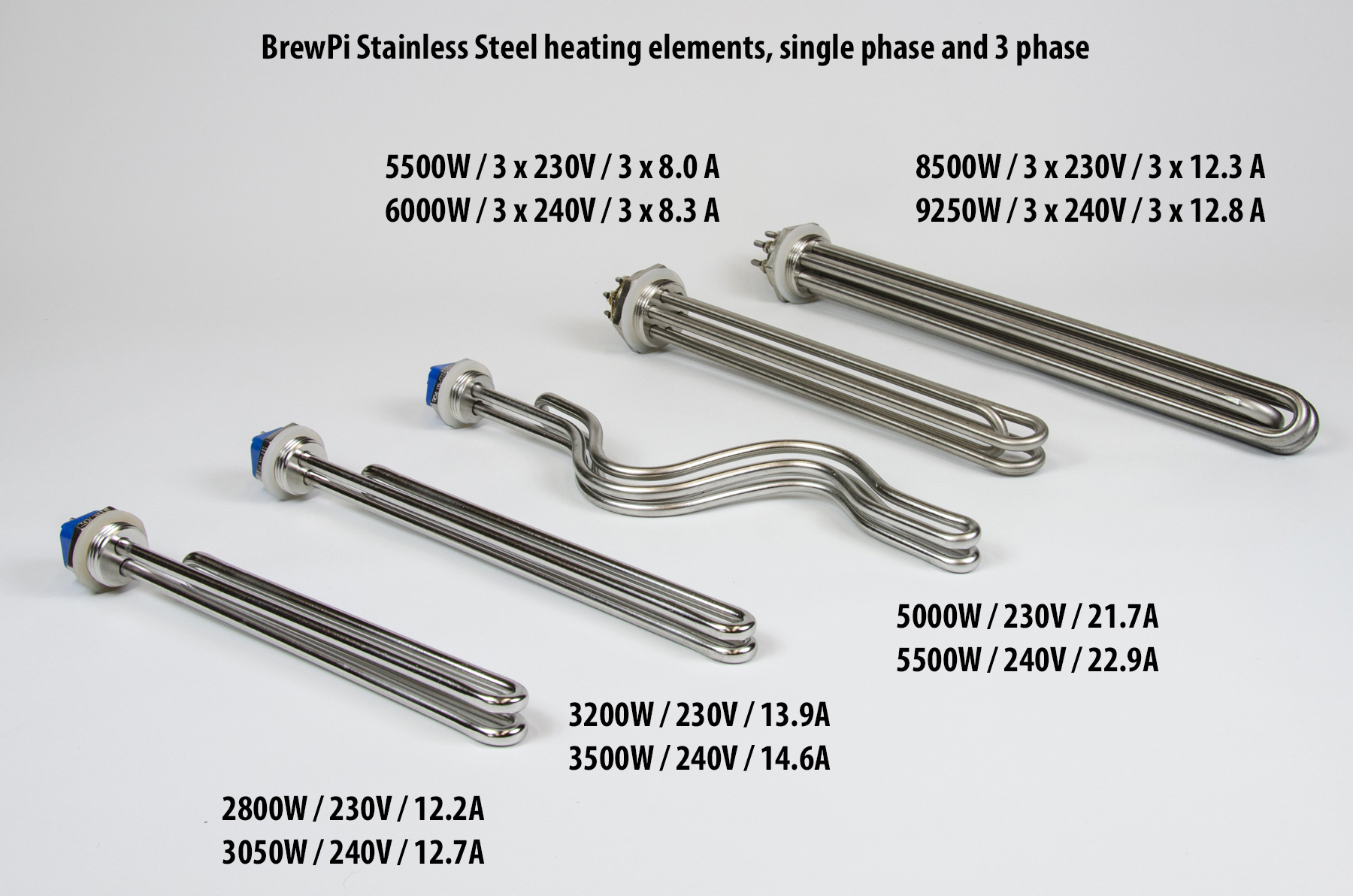 Stainless steel heating elements for brewing