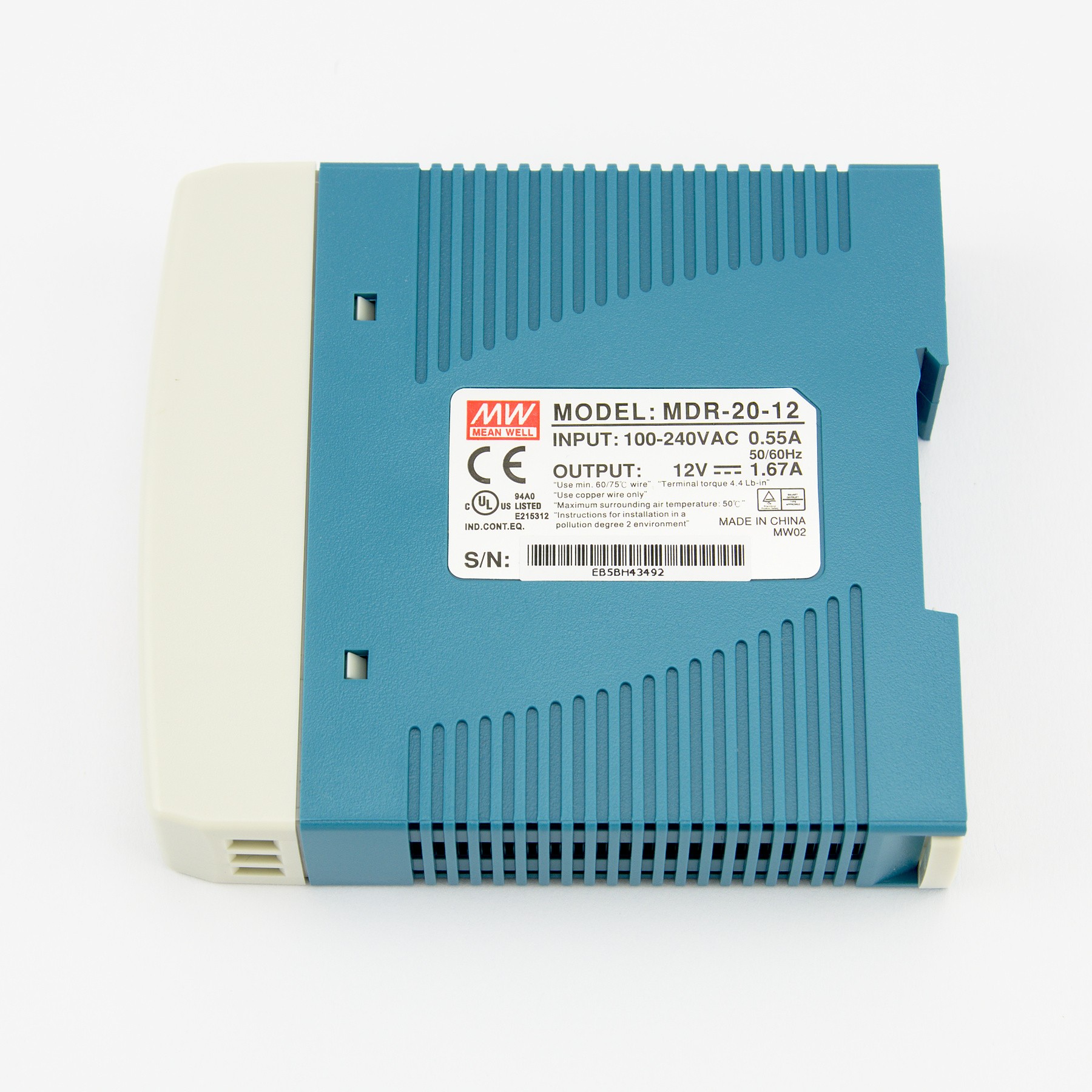 Din-Rail power supply 20W 12V 1,67A ; MeanWell MDR-20-12